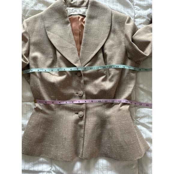 Vintage 50s/60s Lilli Ann Skirt Suit | Mink Fur Trim Pleated Sleeves Taupe Wool - Picture 13 of 16